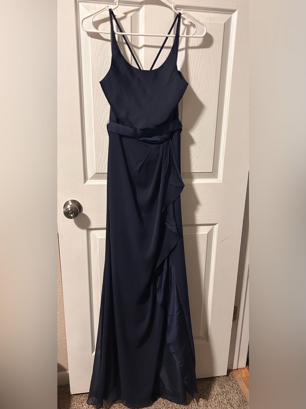 White by Vera Wang Navy Blue Ruffle-Trim Maxi Dress
